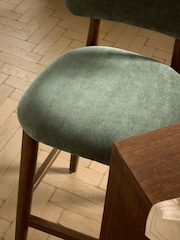 Relaxed Chenille Forest Green Dark Wood Leg Wrenley Bar Stool - Image 7 of 9