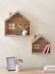 Set of 2 Natural Green Woven Scallop House Display Shelves - Image 2 of 5