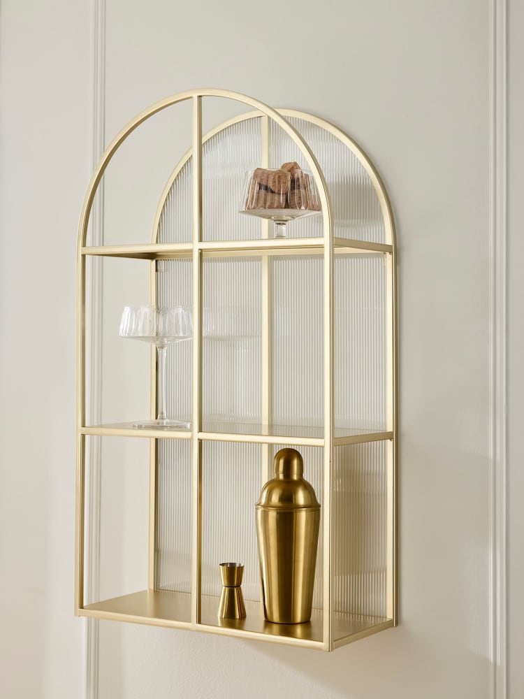 Gold Metal Arch Display Shelf - Image 1 of 4 Gold Metal Arch Display Shelf - Image 1 of 4