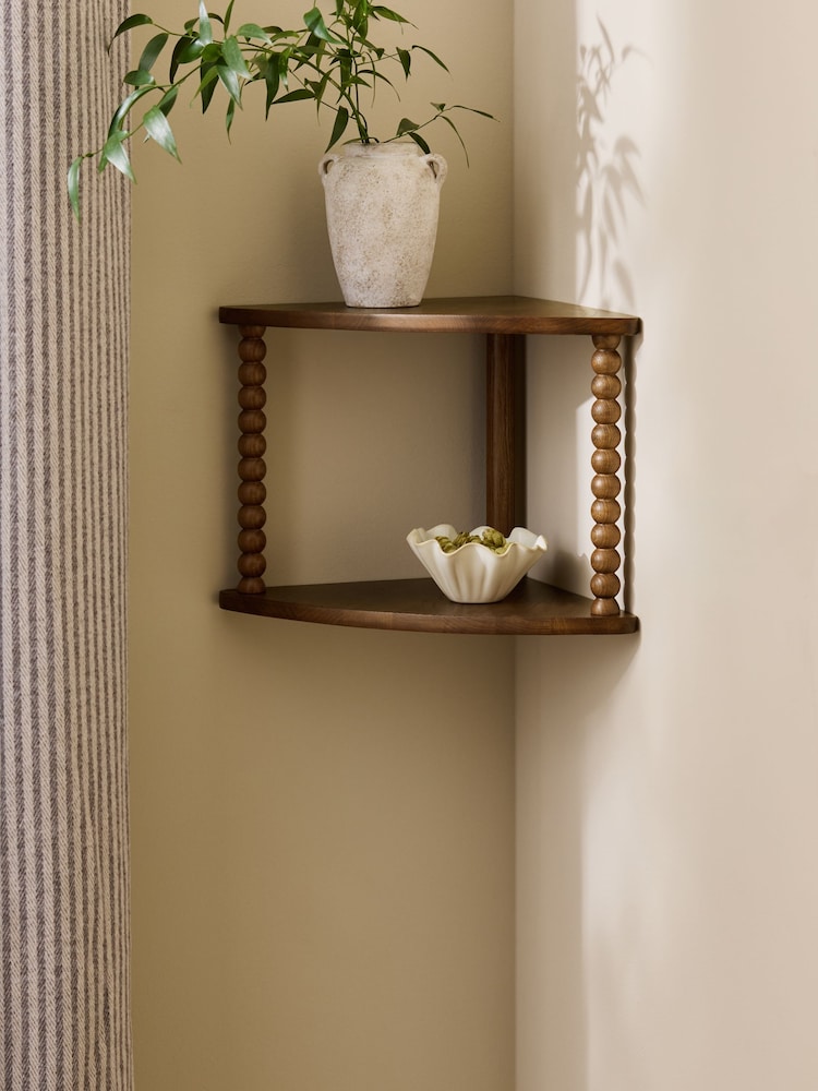 Natural Wood Bobbin Corner Display Shelf - Image 1 of 3