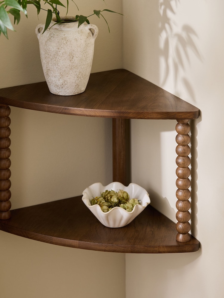 Natural Wood Bobbin Corner Display Shelf - Image 2 of 3