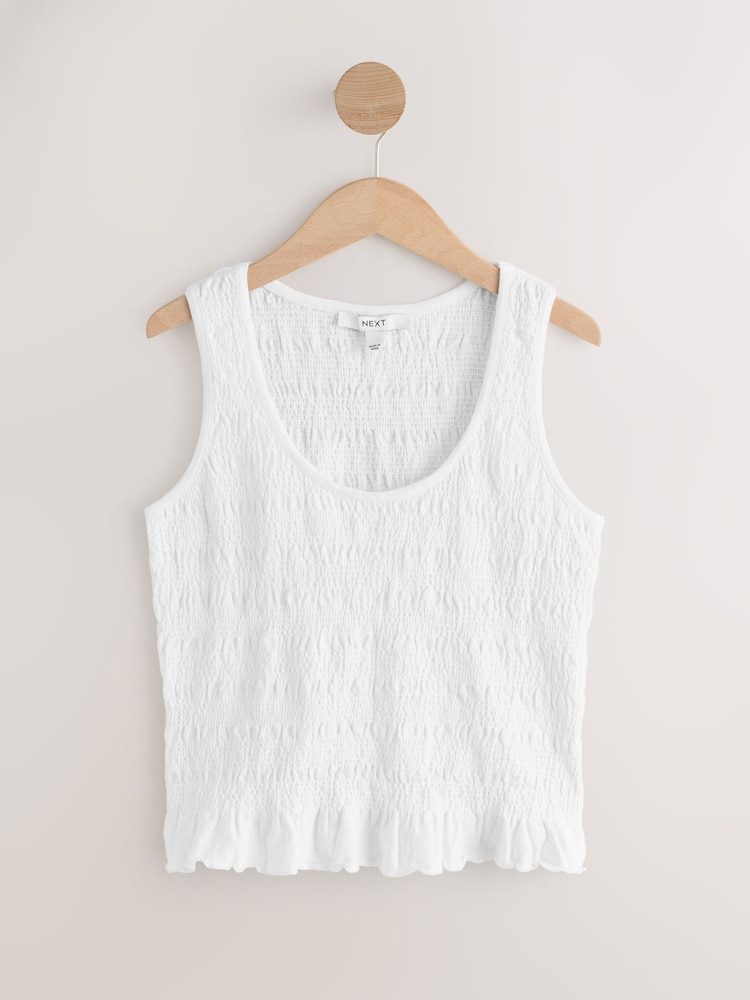 Wit - Shirred Modal Scoop Neck Vest - Afbeelding 1 van 3