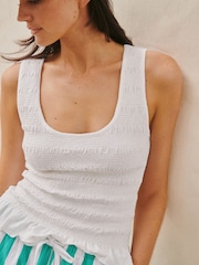 White Shirred Modal Scoop Neck Vest - Image 4 of 7