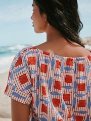 Red/Blue Fish Print - Kurzarm-T-Shirt mit Rundhalsausschnitt und Ballonsaum - Bild 4 von 7