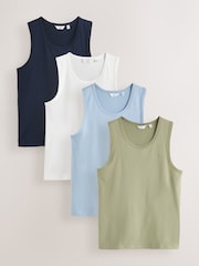 White / Green / Navy / Blue Trident Vest 4 Pack - Image 1 of 8