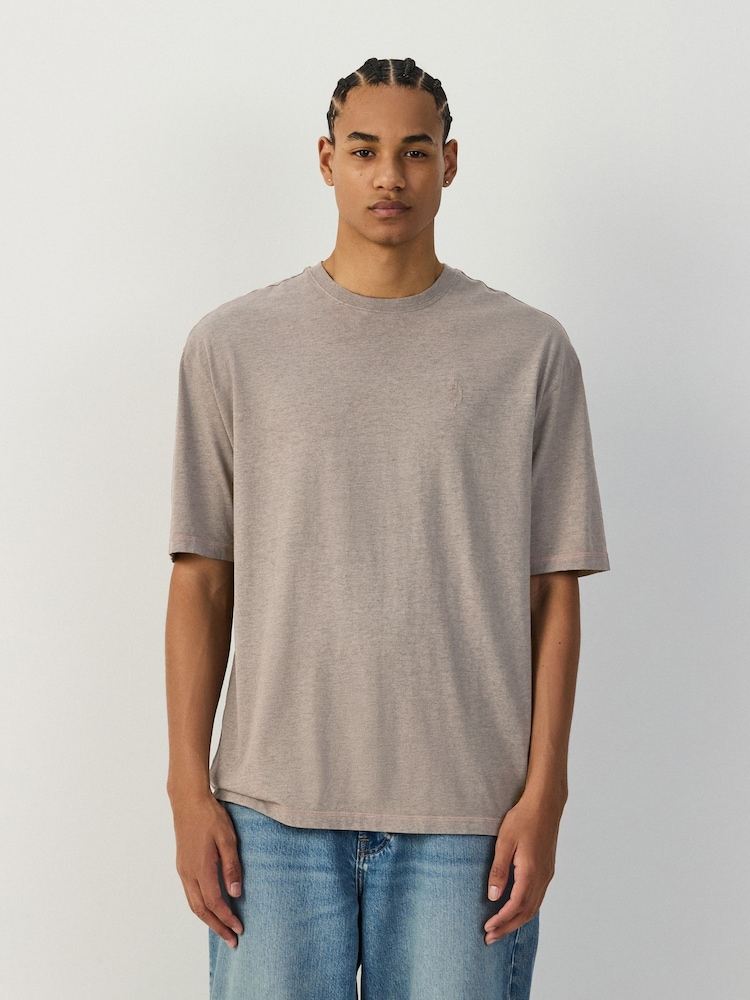 Neutral Marl Relaxed Fit Lightweight Garment Dyed T-Shirt - Image 1 of 8