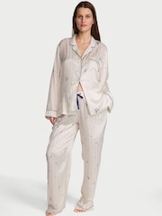 Victoria's Secret White & Celestial Blue Ditsy Floral Satin Long Pyjamas Set - Image 1 of 2