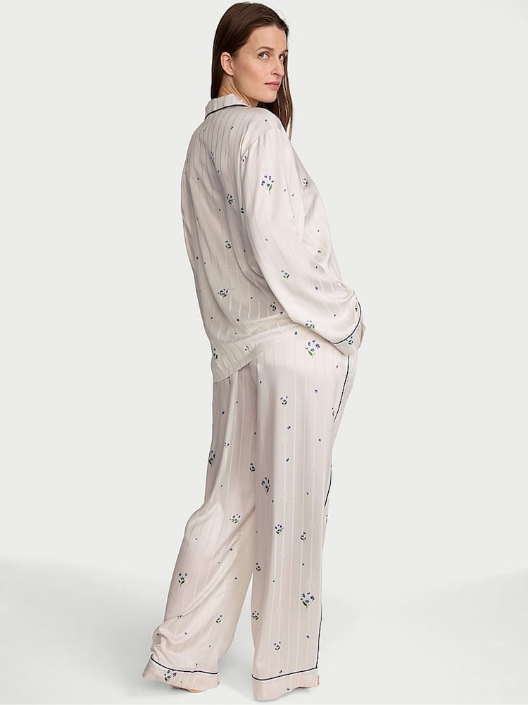 Victoria's Secret White & Celestial Blue Ditsy Floral Satin Long Pyjamas Set - Image 2 of 2