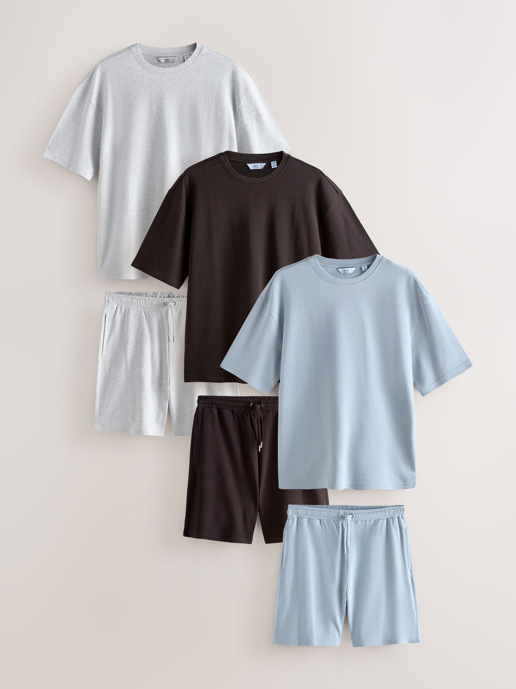 Buy Blue / Brown / Grey Marl Co-ord T-Shirt And Shorts Set 3 Pack