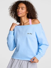 Victoria's Secret Pink Blue Dancer Off The Shoulder Fleece Sweatshirt - Image 1 of 2