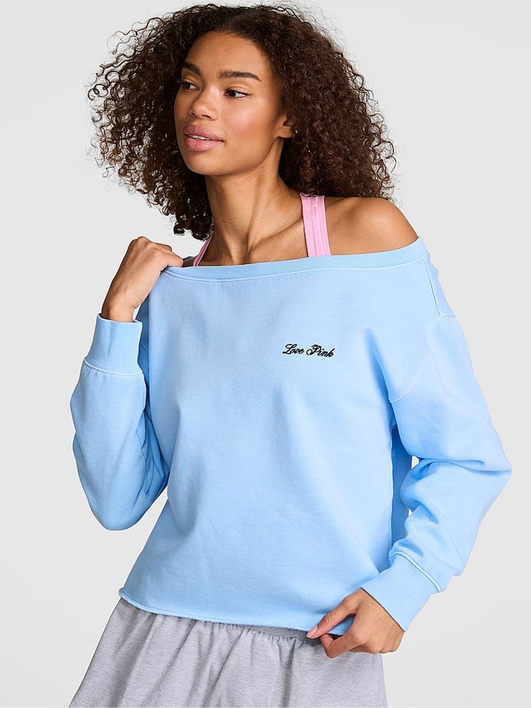 Victoria's Secret Pink Blue Dancer Off The Shoulder Fleece Sweatshirt - Image 1 of 2