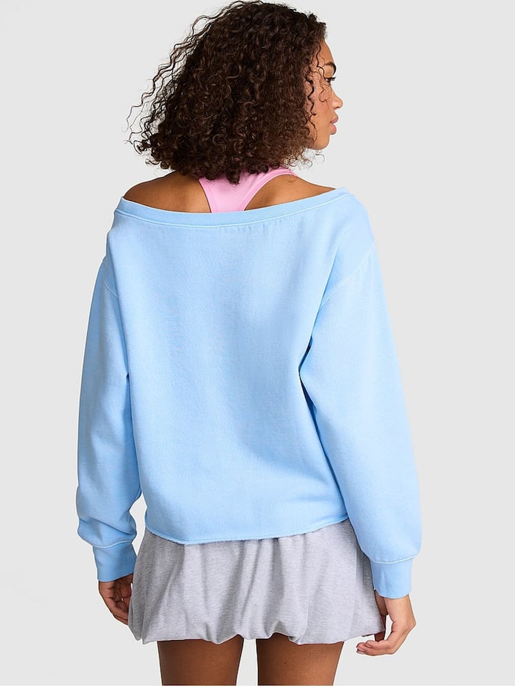 Victoria's Secret Pink Blue Dancer Off The Shoulder Fleece Sweatshirt - Image 2 of 2