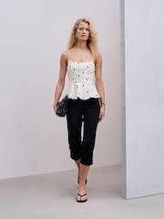 White Polka Dot Strappy Peplum Top - Image 2 of 7