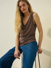 Chocolate Brown N. Premium Sleeveless Drape Top - Image 4 of 8