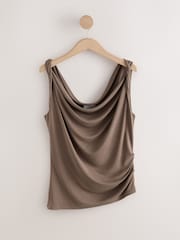 Chocolate Brown N. Premium Sleeveless Drape Top - Image 6 of 8