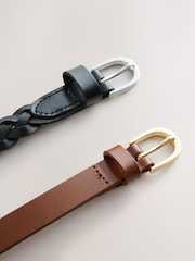 Black Plain/Tan - Skinny Plait & Leather Belts 2 Pack - Bild 4 von 5