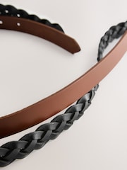 Black Plain/Tan - Skinny Plait & Leather Belts 2 Pack - Bild 5 von 5