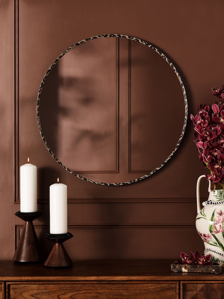 Natural Leopard Animal Print Round 60cm Wall Mirror - Image 1 of 5