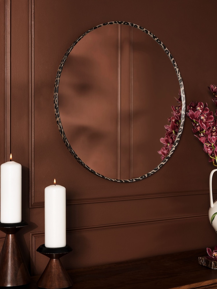 Natural Leopard Animal Print Round 60cm Wall Mirror - Image 2 of 5