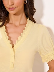 Lipsy Lemon Yellow V-Neck Trim Detail Button Through Jersey Top - Image 2 of 4