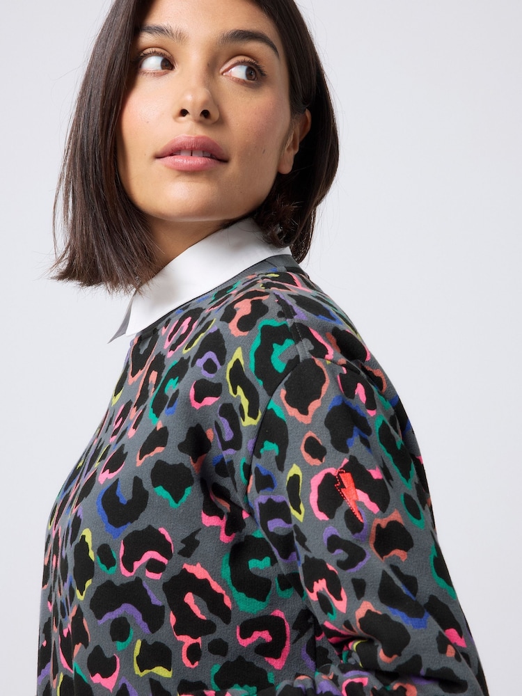 SCAMP & DUDE Grey Oversized Sweatshirt With Rainbow Shadow Leopard & Lightning Bolt - Image 5 of 5 SCAMP & DUDE Grey Oversized Sweatshirt With Rainbow Shadow Leopard & Lightning Bolt - Image 5 of 5