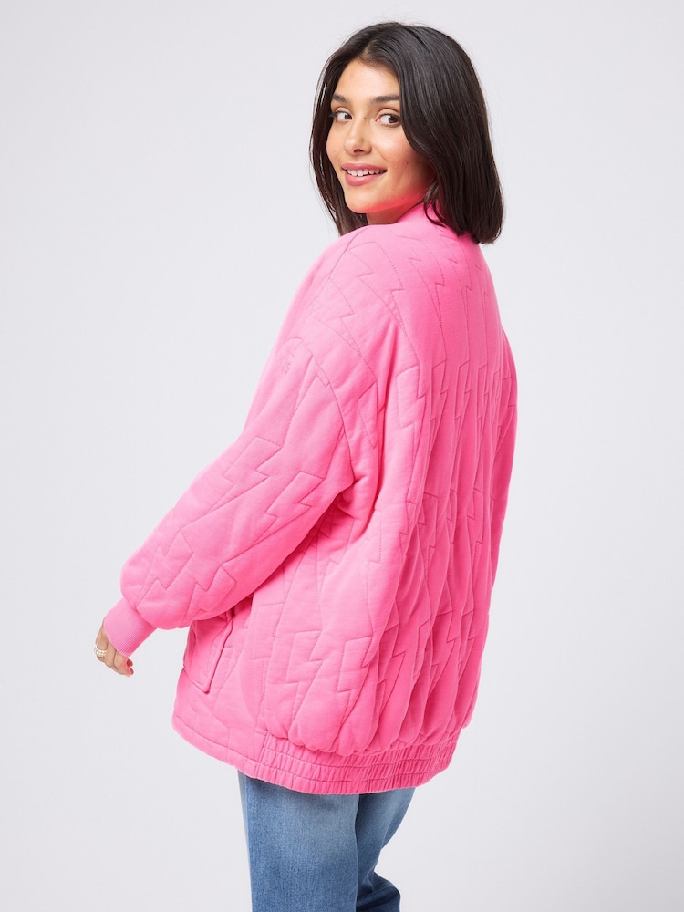 SCAMP & DUDE Pink Quilted Bolt Bomber Jacket - Image 2 of 5 SCAMP & DUDE Pink Quilted Bolt Bomber Jacket - Image 2 of 5