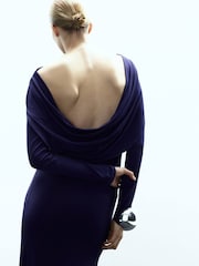 Mango Blue Gathered Detail Long Sleeve Maxi Dress - Image 3 of 7