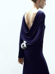 Mango Blue Gathered Detail Long Sleeve Maxi Dress - Image 4 of 7