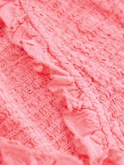 Bright Pink Smocked Tie Front V-Neck Top - Image 7 of 8