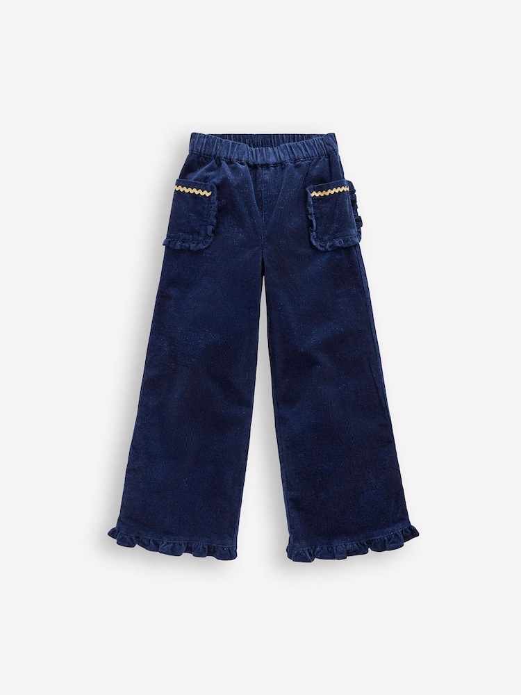 Boden Blue Cord Frill Pull-on Trousers - Image 1 of 3 Boden Blue Cord Frill Pull-on Trousers - Image 1 of 3