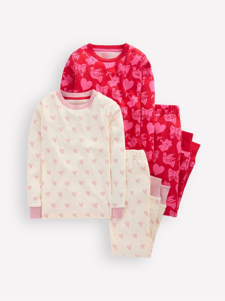 Boden Pink Heart Twin Pack Snug Pyjamas - Image 1 of 3
