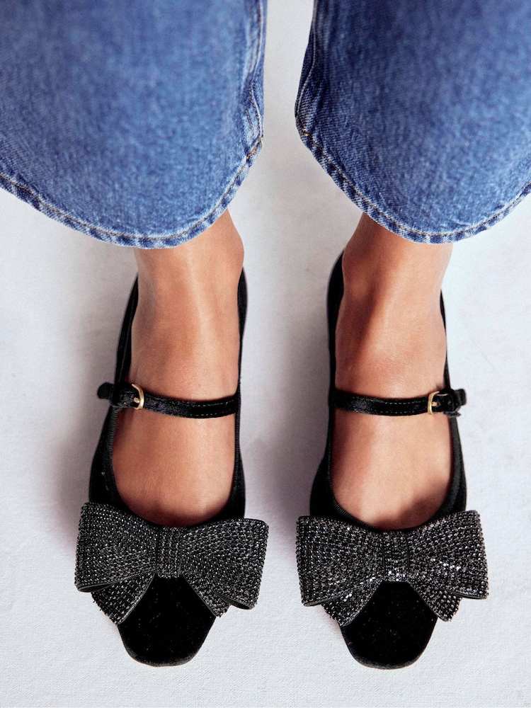 Boden Black Embellished Bow Mary Jane Flats - Image 1 of 6