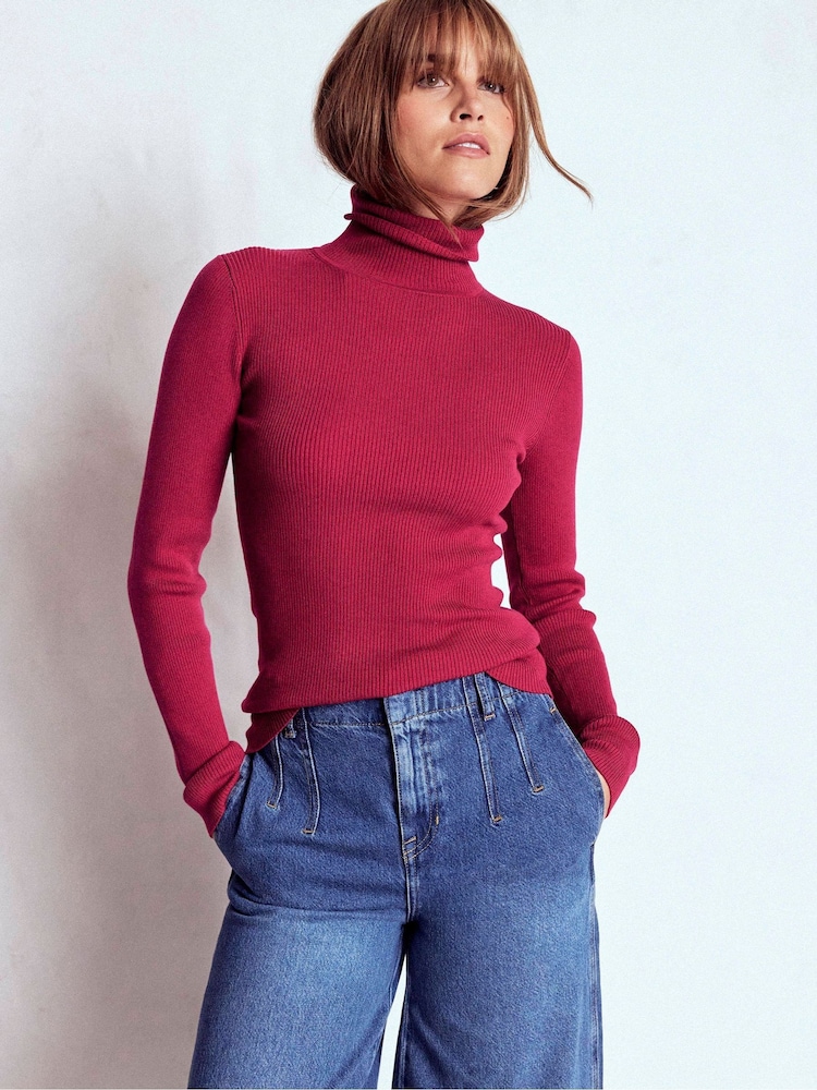 Boden Red Emilia Cotton Roll Neck Jumper - Image 1 of 5 Boden Red Emilia Cotton Roll Neck Jumper - Image 1 of 5