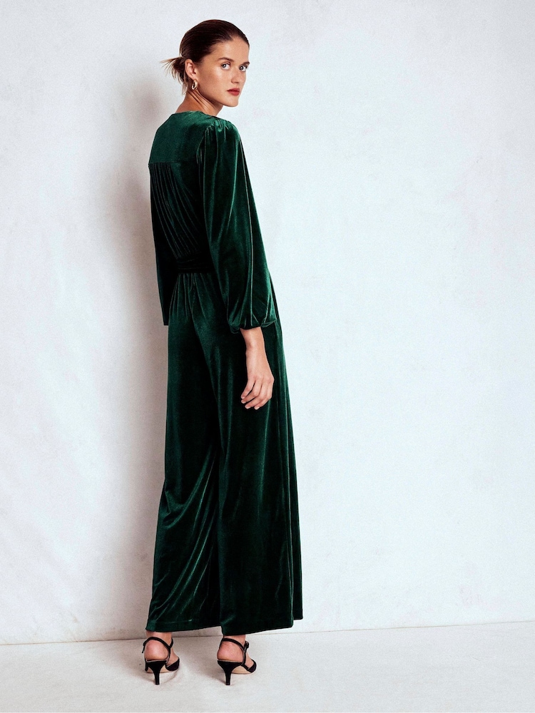 Boden Green Jersey Velvet Wrap Jumpsuit - Image 2 of 5 Boden Green Jersey Velvet Wrap Jumpsuit - Image 2 of 5