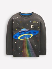 Boden Grey Space Zip Detail Appliqué T-Shirt - Image 1 of 3