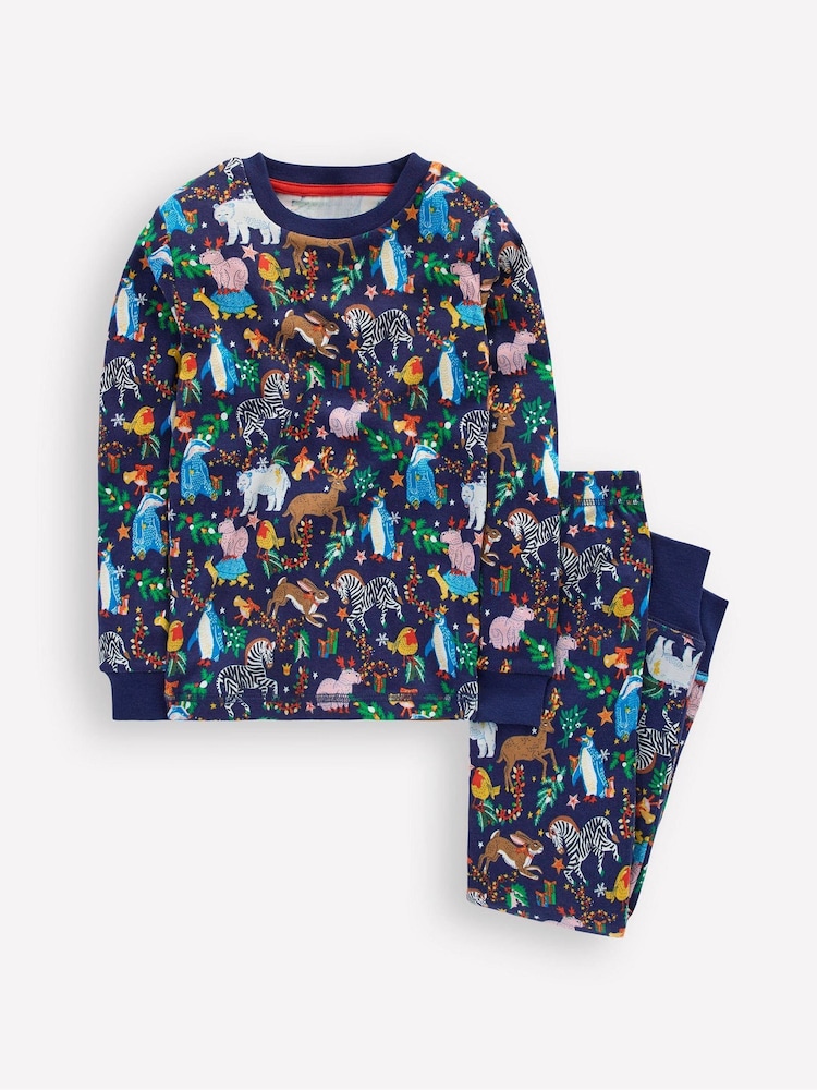 Boden Blue Christmas Snug Long John Pyjamas - Image 1 of 3