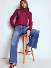 Boden Red Tia Smocked Neck Jersey Top - Image 1 of 5