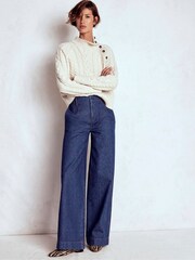 Boden Blue Stitch Detail Wide Leg Jeans - Image 1 of 6