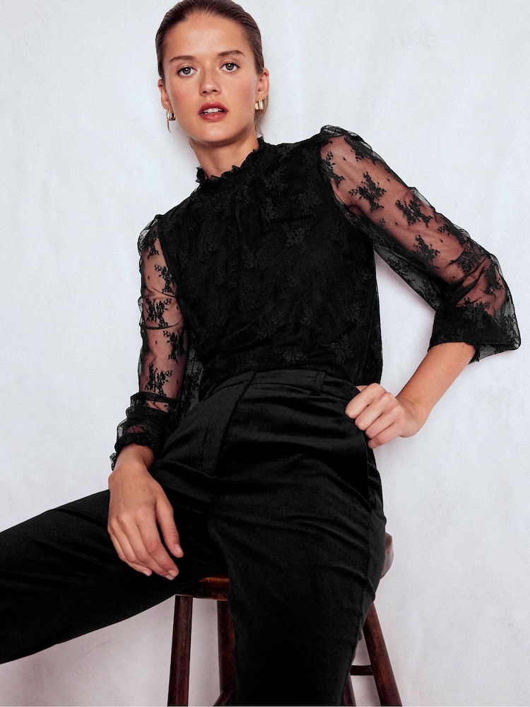Boden Black Smock Neck Tulle Top - Image 1 of 6 Boden Black Smock Neck Tulle Top - Image 1 of 6