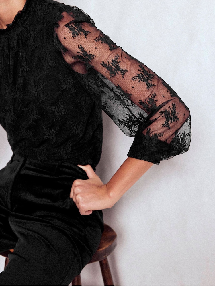 Boden Black Smock Neck Tulle Top - Image 2 of 6 Boden Black Smock Neck Tulle Top - Image 2 of 6