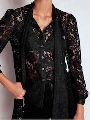 Boden Black Lace Tie Neck Top - Image 2 of 6