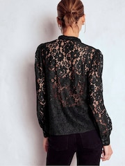 Boden Black Lace Tie Neck Top - Image 3 of 6