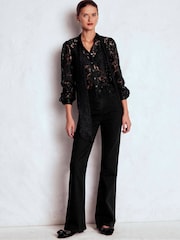 Boden Black Lace Tie Neck Top - Image 4 of 6