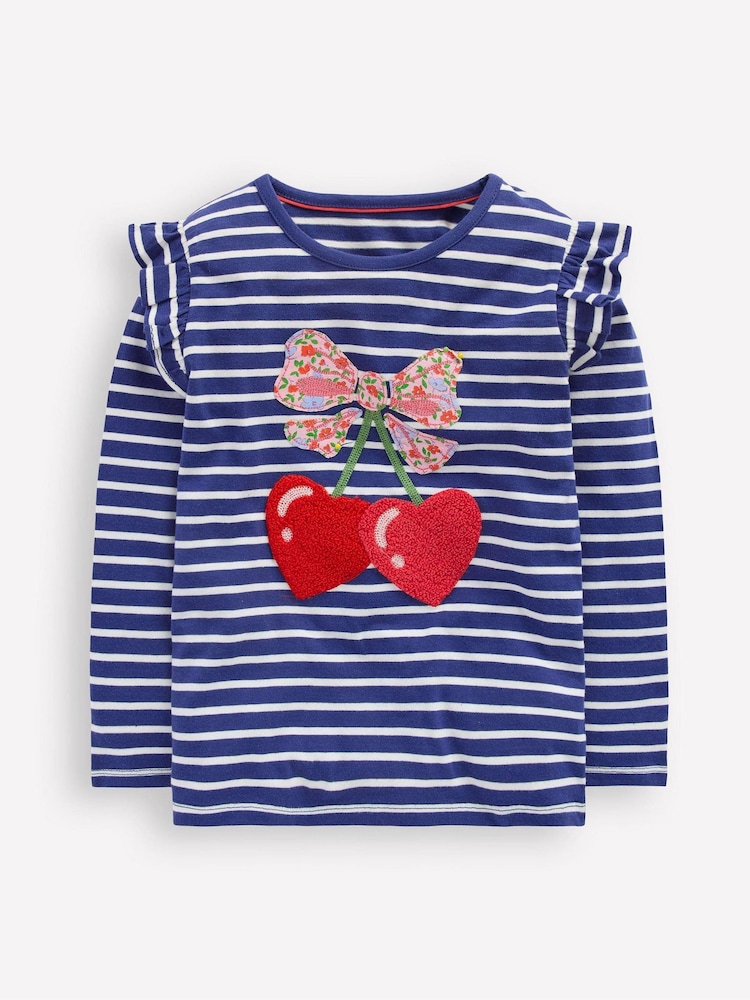 Boden Blue Frill Sleeve Appliqué T-Shirt - Image 1 of 3