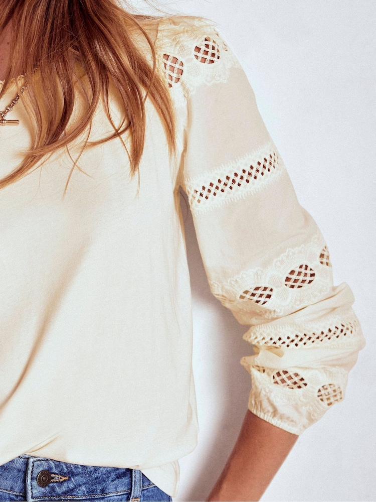 Boden Cream Millie Lace Mix Top - Image 2 of 6 Boden Cream Millie Lace Mix Top - Image 2 of 6