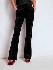 Boden Black Fitted Velvet Flare Trousers - Image 1 of 7