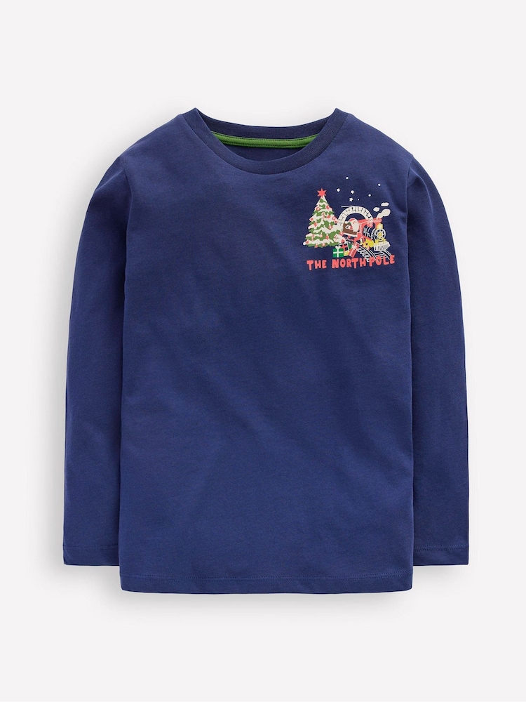 Boden Blue Festive Front & Back Printed T-Shirt - Image 1 of 3 Boden Blue Festive Front & Back Printed T-Shirt - Image 1 of 3