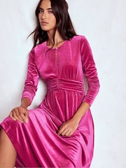 Boden Pink Tilda Velvet Midi Dress - Image 1 of 6