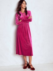 Boden Pink Tilda Velvet Midi Dress - Image 4 of 6