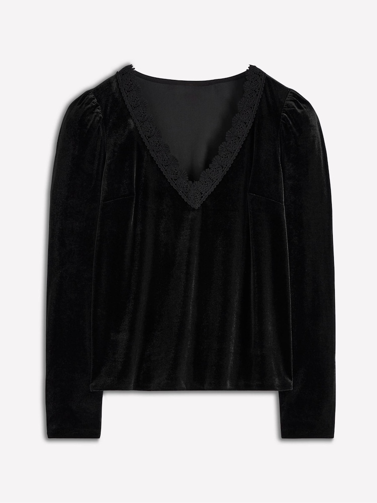 Boden Black Flora V-neck Velvet Top - Image 6 of 6